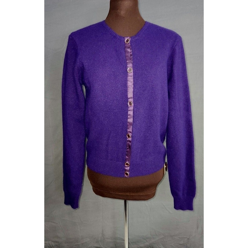 Ralph Lauren Blue Label Angora Wool Rabbit Purple Button Sweater Cardigan Sz L